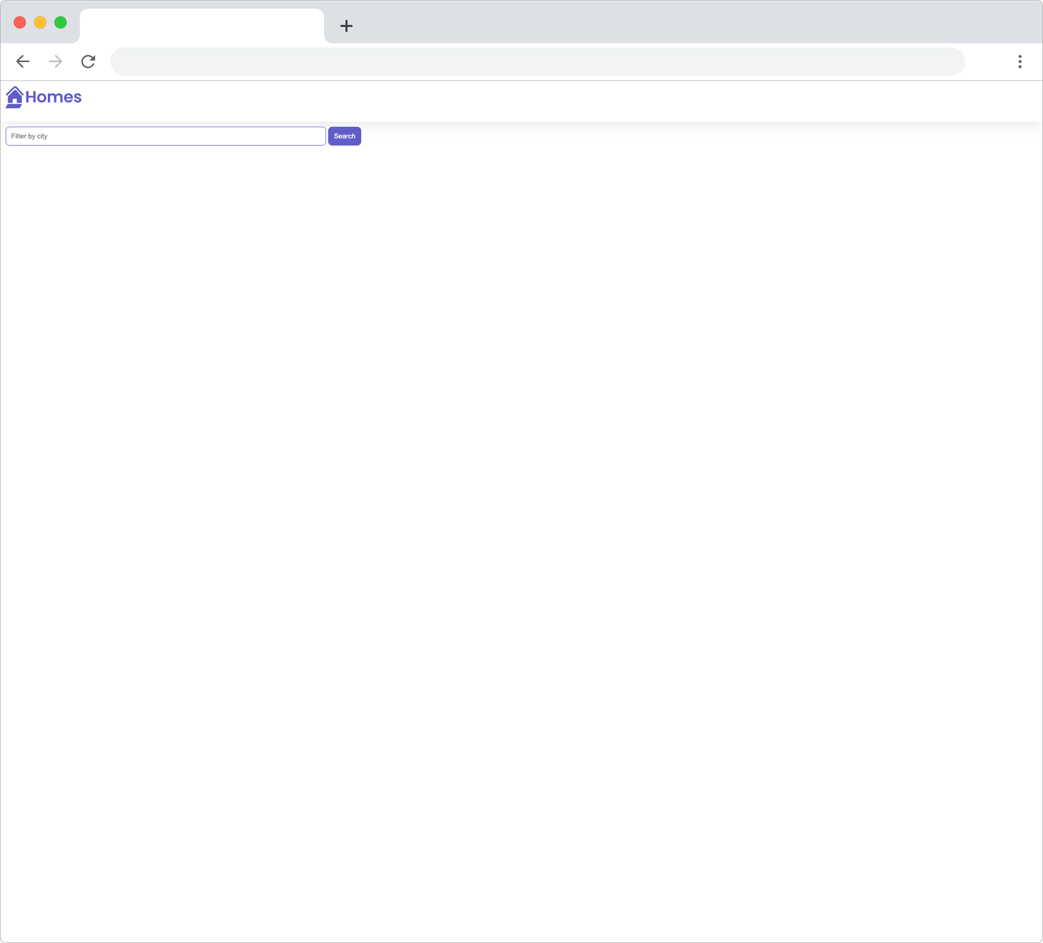 homesアプリケーションのロゴ、フィルター入力欄、検索ボタンが表示されたブラウザ画面